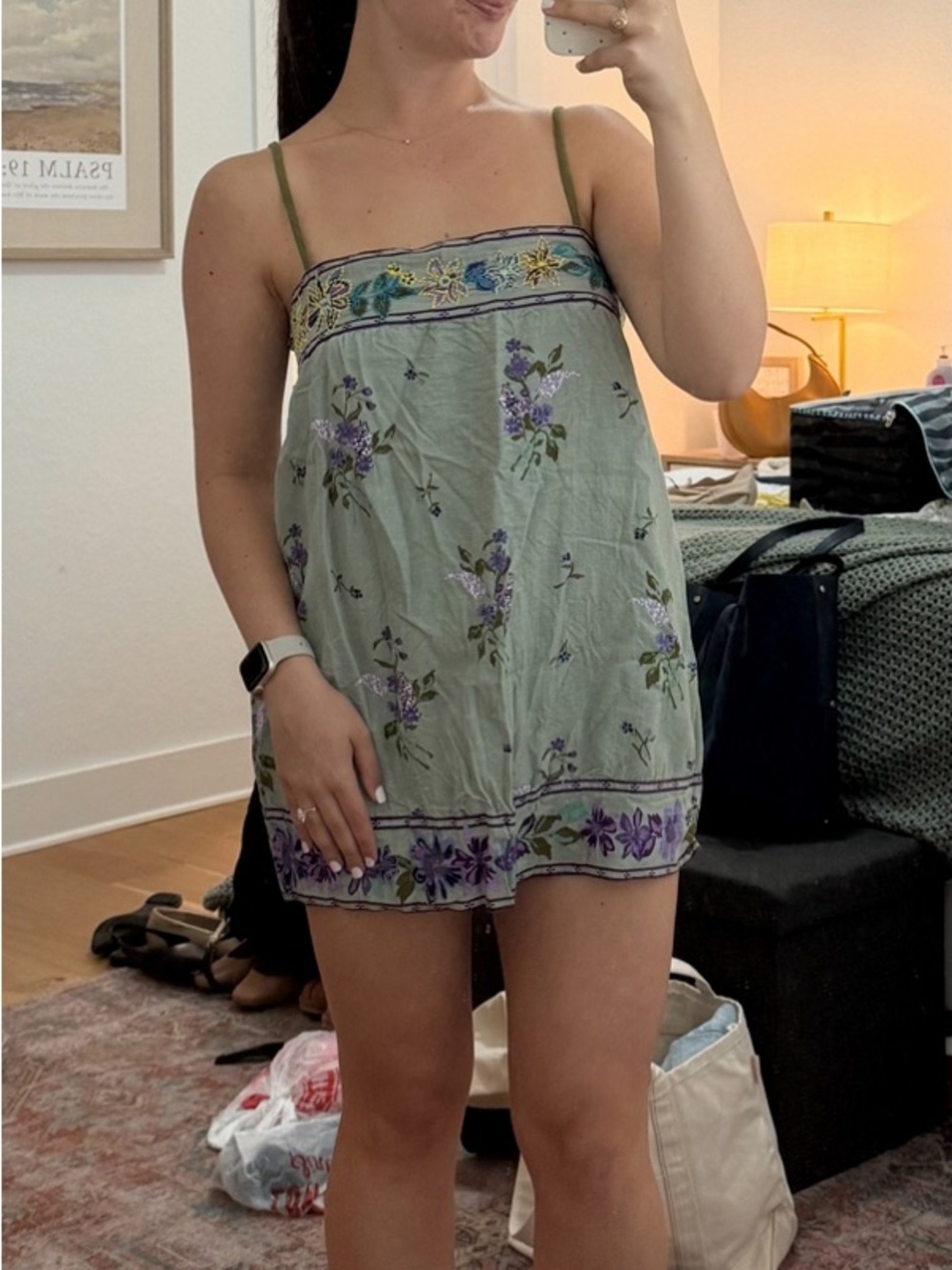 Free People Mint Green Floral Mini Dress - Picture 7 of 8